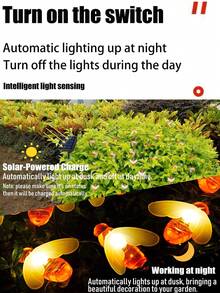 1 pieza Luces de hadas solares para jardín exterior, luces de cadena solares LED con diseño de abeja linda para interior/exterior, 20 LED, 50 LED, 100 LED, IP65 a prueba de agua, 8 modos, luces de abeja para decoración de jardín, patio, balcón, boda, fiesta, ventana, patio, campamento, tiendas - Verde militar - Ver 6