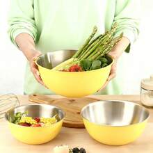 3件套不锈钢沙拉碗带盖，可作搅拌碗、烘焙碗、奶油打发碗等，厨房烹饪工具