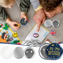 200 Sets Button Maker Supplies, 32mm (1.25 Inch) Round Badge Parts Kit, Metal Shells & Pin Back Covers With Clear PVC Films, Blank Button Components For Badge Press Machine, Personalised DIY Craft Souvenirs - Silver - View 5