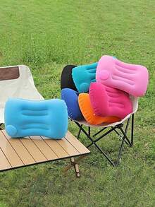 1个方形毛绒充气枕，便携式自充气颈部支撑垫，适合户外旅行和露营，充气露营枕，旅行、海滩和居家使用的紧凑型气垫床 | 质地光滑，一键充气，舒适，办公室或户外必备