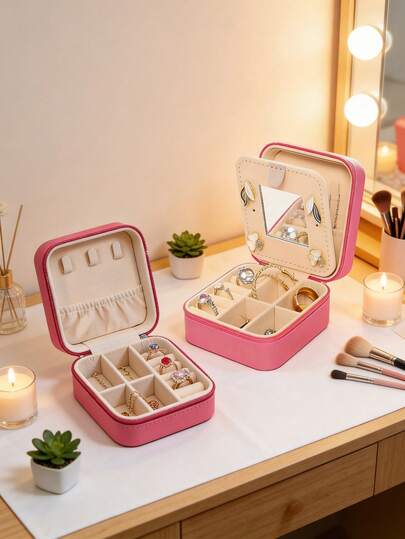 1pc Portable Jewelry Case Small Jewelry Boxes For Women Simple Home Jewelry Organizer Travel Organizer Fine Mini Storage Box For Earrings Jewelry Zipper Case For Earrings Rings Necklaces Bracelets Portable Makeup Bag Cute Cosmetic Bag Back To School Essential Unforgettable Holiday Gifts Bridesmaid Gifts And Travel Essentials Double-Layer Portable Mini Display Storage Case Mother's Day