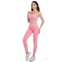 Conjunto de roupas de ioga - livre do mesmo estilo curto da mesma cor - Rosa chiclete - Visão 1