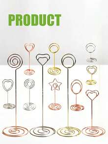 1-20pcs Mini Gold Metal Wire Table Number Holders, Elegant Curly Design, Suitable For Holiday And Party Supplies, Cute Curly Shape With Safety Clips, Can Be Used To Hold Place Cards, Menus And Photos, Perfect For Valentine's Day Dinner - Gold - View 9