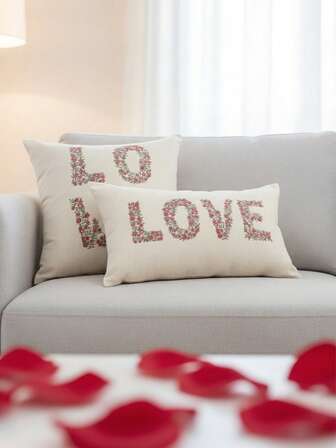 1pc Love 3D Embroidery Throw Pillow Cover, Home Decor Suitable For Living Room, Bedroom, Party, Sofa, Etc. (Pillow Insert Not Included)
