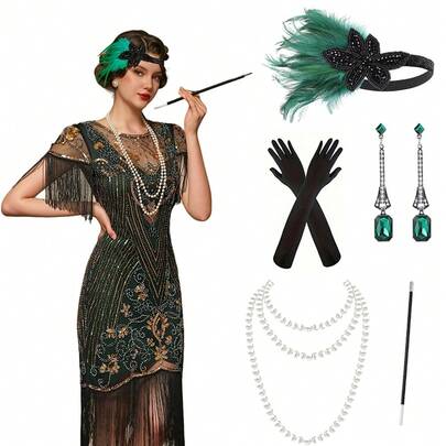 Acessório de Cabelo Estilo Flapper dos Anos Roaring 20s: Acessório de Cabelo com Pena de Pavão e Corrente de Pérolas em Camadas, Participe de uma Festa de Dança de Jazz Vintage Cintilante no Dia dos Namorados