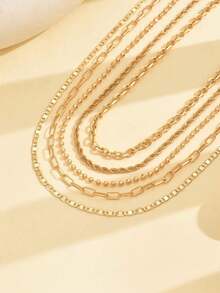 5pcs/Set Simple Braided Bead Chain Necklaces, Gold Tone, Layered Pendant Necklace Set For Women Daily And Party Wear