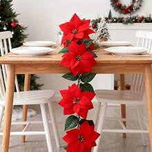 200cm Waterproof Plastic Artificial Flower Wreath, Suitable For Seasonal Front Door Party Decor, Indoor/Outdoor Christmas, Valentine's Day, Thanksgiving, Halloween Wreath And Holiday Decoration - Red and Green - View 3