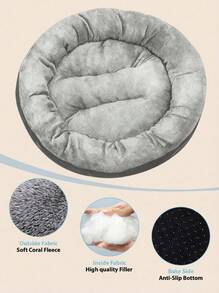 PETSIN 1 件圆形毛绒宠物床，适合小型/中型宠物，厚实，温暖，深灰色，柔软猫/狗床垫小狗饲养狗床猫床 - 深灰色 - 查看 3