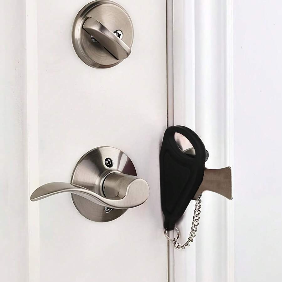Portable Anti-Theft Lock, Black: Silent Indoor Door Lock, Suitable For Bedroom Wooden Doors, Magnetic Absorption Type Door Handle Lock, Home Use - Black - View 1