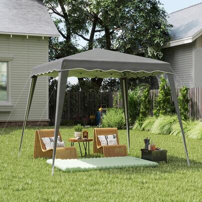  Outsunny 3 M X 3 M Base/ 2.5 M X 2.5 M Top Pop Up Gazebo, 2 Person Setup Instant With Carry Bag, Height Adjustable Slant Leg Party Tent Instant Event Shelter For Garden, Patio, Grey
