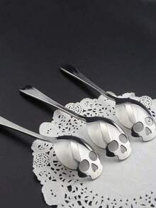 Stainless Steel Skull Spoon - Gothic Coffee & Tea Stirrer, Spooky Kitchen Barware For Home Decor, Halloween, Unique Goth Gift, School Supplies (1pc) - Multicolor - View 2