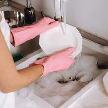 'HINSOCHA Rubber Cleaning Gloves Latex Free Dishwashing Gloves - 13'' Reusable Nitrile Gloves' - verderosarojo - Ver 5
