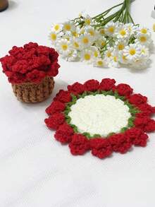 2pcs/Set Handmade Crochet Tulip Coasters, Tulip Bouquet Coasters With Basket, Heat-Resistant Pads, Tabletop Decor, Holiday Gift, Unique Creativity, Suitable For Home Decor, Valentine's Day Decor, Wedding Gift, Anniversary Gift, Girlfriend Gift, Mother's Day Gift, And Valentine's Day Gift. - Multicolor - View 13