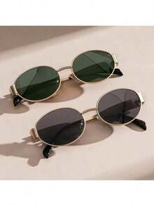 3副椭圆/菱形多功能时尚金属眼镜，适合女性旅行、休闲、度假和海滩佩戴