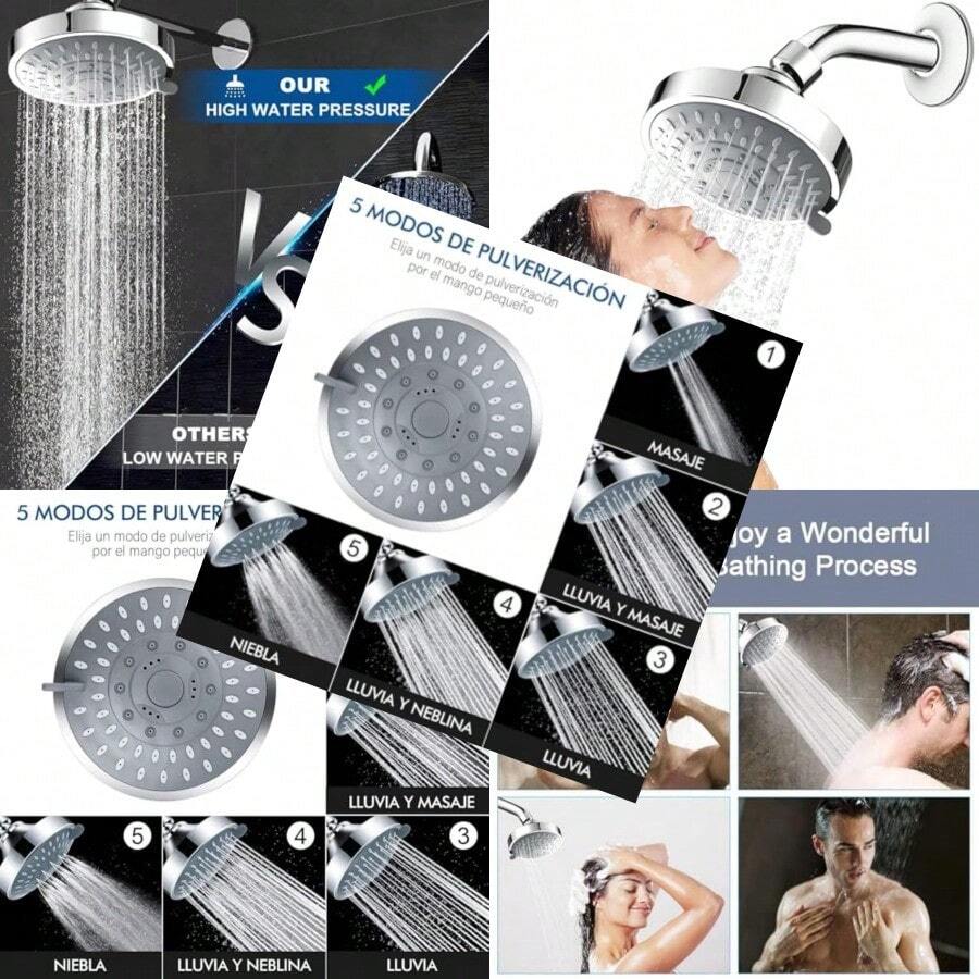 swfggDucha de Lluvia de Alta Presion JASUVII Cabeza Ducha de Lluvia de Alta Presion 5 Funciones Cabezal de Regadera para Baño Ángulo Ajustable para Ducha de Baño Ducha Fija Ahorro de Aguaeg - como en la foto - Ver 1