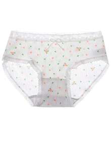 5pcs Women's Sweet Pastoral Style Comfortable Lace Trim & Bow Decor Briefs Set - Multicolor - View 2