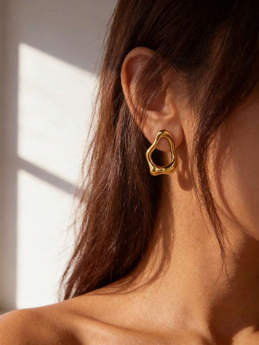 1 Pair Stainless Steel 18K Gold Plated Geometric Asymmetrical Earrings, Suitable For Women's Daily Wear - Multicolor - View 1