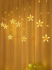 1 Set 2M 62 LED Star Curtain String Lights, Battery Powered, Suitable For Indoor Bedroom Decor, Room Decor, Wall Decor, Curtain Decor, Home Decor, Yard Decor, Also For Holiday, Party, Wedding, Christmas Decoration - 9 Stars - View 4