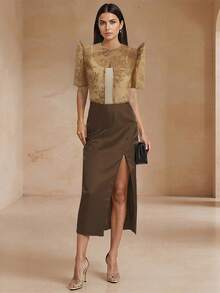Amyenjoylife Modern Philippine Traditional Clothing, Butterfly Sleeve Philippine Traditional Clothing, Rose Print Chiffon Blouse, Philippine Style Blouse, Women's Shirt, Brown Top - Brown - View 3