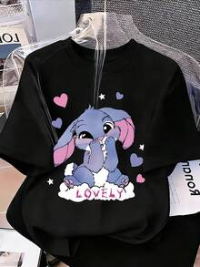 Tween Girls' Casual Cartoon Print Short Sleeve T-Shirt, Summer - Black - View 3