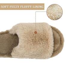 Rosoz Women's Soft Pl 11ush Fuzzy Slippers Memory Foam Anti-Skidsssss Sole House Bedroom Shoes Indoor Outdoor Open Toe FSandssals,Brown1112Women910Men - 棕色1112女910男 - 查看 3