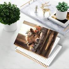 1 pieza Cuaderno de espiral con diseño de vaca de las tierras altas, regalo de vaca de primavera, cuaderno de diario de espiral con flores de margarita, 50 hojas, 5.5x8.3 pulgadas, regalos de vaca para mujeres, regalos para amantes de las vacas, cuaderno de rayas universitarias con encuadernación de alambre, cuaderno de espiral dorado con tapa dura, suministros de oficina, suministros escolares, papelería