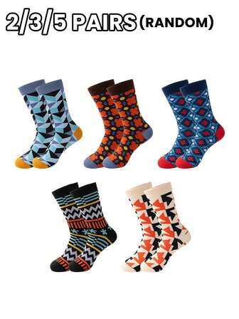 2/3/5 pares de calcetines creativos y versátiles de moda con patrones asimétricos de animales de dibujos animados, herramientas y personajes en la parte superior