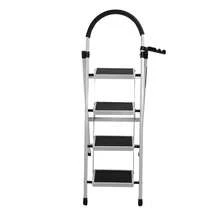 Folding 4 Step Ladder With Handrails | Thick & Sturdy Steel For Indoor Use | Portable Step Stool, White - 白色 - 查看 6