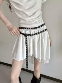 1pc Korean Ins-Style Blogger Fashion Double-Layer Waist Belt, Versatile Leather Belt, Stylish Accessory For Women - Black - View 2