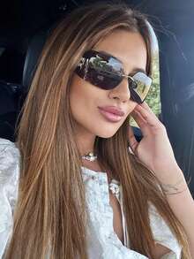 1 Pair Y2K Style Frameless Fashion Fashion Glasses For Women, Curved Frame, Personalized Glasses - Grey - View 5