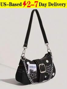 Y2K Style Retro Shoulder Bag For Women, Color Block Crossbody Star Chain Purse Small Bag For Girls, Ladies, Students, Young Professionals, Office Workers, Commuters, School Outings, Stars Hollow Women Bag, 2000s Fashion Style Bag For Women, Halloween Purse Perfect For Fancy Party Halloween Fashion & Gothic Fashion, Best Halloween Gifts For Women - 黑色 - 查看 12