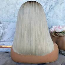 沙龙级染发假发，天鹅绒灰金色短款波波头，100%真人发，180%密度，13x4升级裸色蕾丝前额假发，适合白人女性，可自由分缝/中分/侧分，10英寸/12英寸，2026新款流行假发 - 彩色 - 查看 9