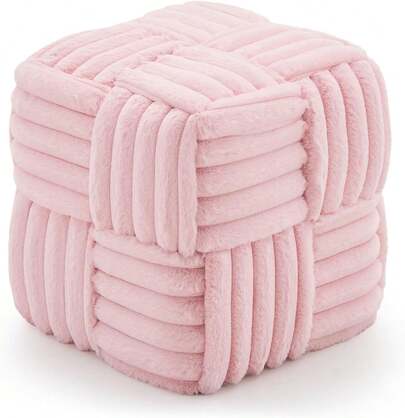 Reposapiés otomano de piel sintética de 15.pulgadas, taburete cuadrado de cambiador, no requiere montaje, asiento acolchado suave para recámara, sala de estar, entrada (rosa)