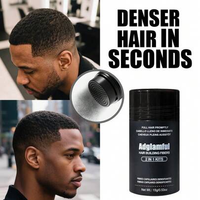 Adglamful 增发纤维粉 - 瞬间增厚并填充稀疏区域，适用于细软扁塌发质，防水防刮，男女通用，快速造型，适合工作、旅行、重要场合，打造自然效果