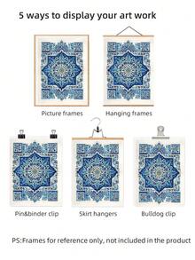 1pc Frameless Blue White Geometric Eid Mubarak Wall Art Print, Islamic Holiday Pattern Poster For Living Room, Bedroom, Dorm, Room Decor Bedroom, Back To School, Vintage Decor, Wall Prints, Unique Gift & Party Decoration - Multicolor - View 6