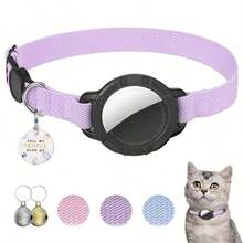 Breakaway Reflective Cat Collar With AirTag Holder, Ultra-Light Safety QR ID Tag + Bells For Cats & Kittens