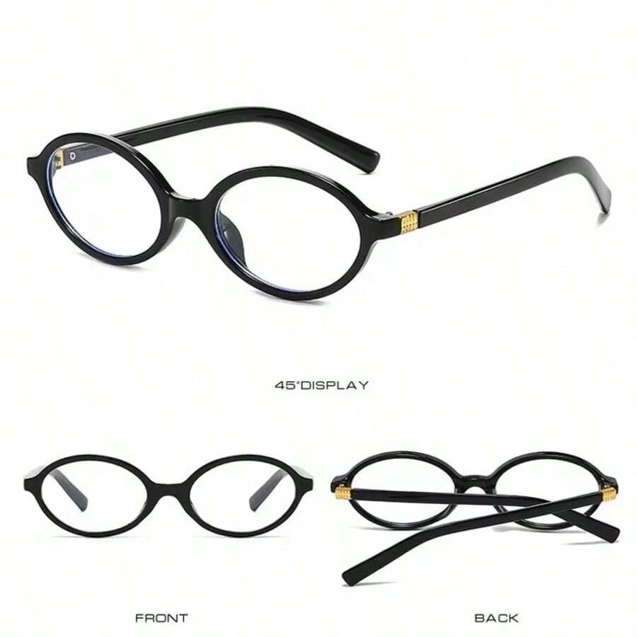 Small Oval Glasses - UV400 And Anti-Blue Light For Students/Office, Fashion Frames - 黑色 - 查看 1