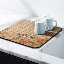 Dish Drying Mat for Kitchen Counter 16x18in Coffee Bar Washable Quick Dish Drying Pad Rubber Backed Absorbent Draining Mat - como en la foto - Ver 2