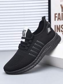 男士休闲运动鞋，系带舒适一脚蹬防滑软底户外跑步鞋，四季时尚日常休闲鞋 - 黑與白 - 查看 8