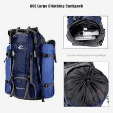 Mochila impermeable de 60L para senderismo y camping con cubierta de lluvia, mochila grande para deportes al aire libre, viajes y escalada - Azul Marino - Ver 5