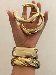 Bộ 1/4 vòng tay nhựa màu vàng đồng kiểu cổ điển, phóng đại, thích hợp cho nữ giới đeo hàng ngày và dự tiệc. - Vàng 1 - Xem 6