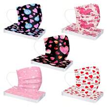 10pcs Heart-Shaped Face Masks, Valentine's Day Masks, Disposable Ear Loop Masks For Halloween, Christmas, New Year Gifts, Lightweight Lace Outdoor Masks, Dust-Proof, Windproof, UV Protection - Multicolor - View 2