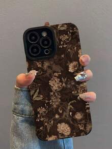1pc Fashionable Elegant Brown Floral Pattern Shock-Resistant Leather Phone Case Compatible With IPhone 17/17 Air/17 Pro/17 Pro Max, 16/16 Plus/16 Pro/16 Pro Max, 15/15 Plus/15 Pro/15 Pro Max, 14/14 Plus/14 Pro/14 Pro Max, 13/13 Pro/13 Pro Max, 12/12 Pro/12 Pro Max, 11/11 Pro/11 Pro Max - Multicolor - View 2