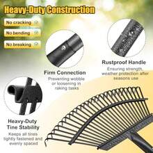 Rake - Rastrillo de hojas de jardín de 65 pulgadas de largo rastrillo de hojas resistente de 18 pulgadas de ancho para arbustos con 25 dientes de metal rastrillo Thatchibng para patio con mango ergonómico ajustable para recoger hojas recortes de zacate basura - Amarillo - Ver 7
