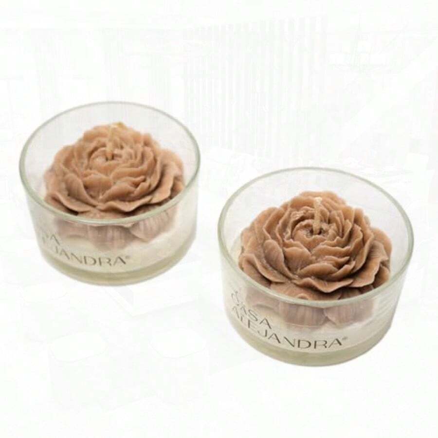 Set de 2 velas con flores artesanales Colección Luz de Vainilla Floral - Beis - Ver 1