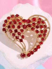 1枚优雅红色心形胸针，时尚水晶3D别针，适合作为情人节礼物和日常佩戴 - 紅色 - 查看 7