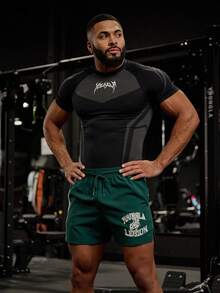 New  Men's Summer Tight T-Shirt Jogger Sports And Fitness Running Training Quick-Drying Short Sleeve - Navy Blue - View 3