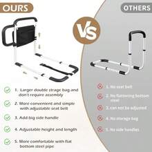 Barandillas de cama para adultos mayores con asa de espuma y bolsillo de almacenamiento asistencia ajustable en la cabecera - Blanco - Ver 2