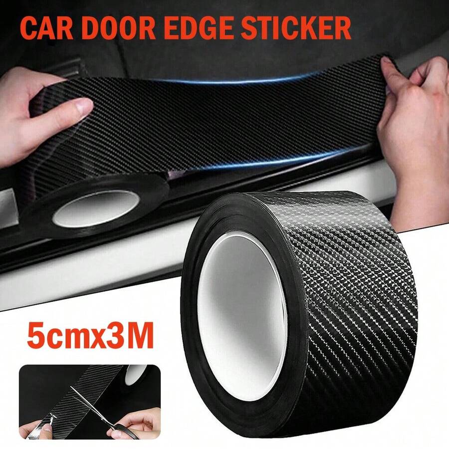 3PCS 5cm*3m Carbon Fiber Car Sticker Door Sill Scuff Anti Scratch Tape Protector UK - Black - View 1