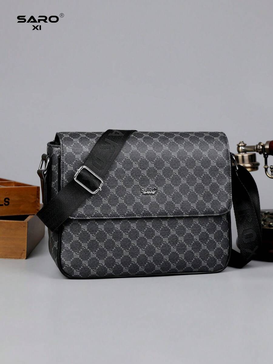 saroxi Men's Fashion Casual Messenger Bag, Multi-Functional Large Capacity, Adjustable Strap, Suitable For Travel, Hiking, Solid Color Minimalist Style Essential Crossbody Bag For Young Men And Students Valentine'S Day - 黑色 - 查看 1